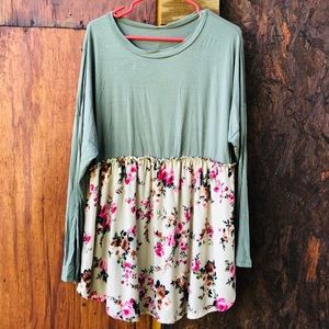 Acting Pro Sage Green and Floral Babydoll Top